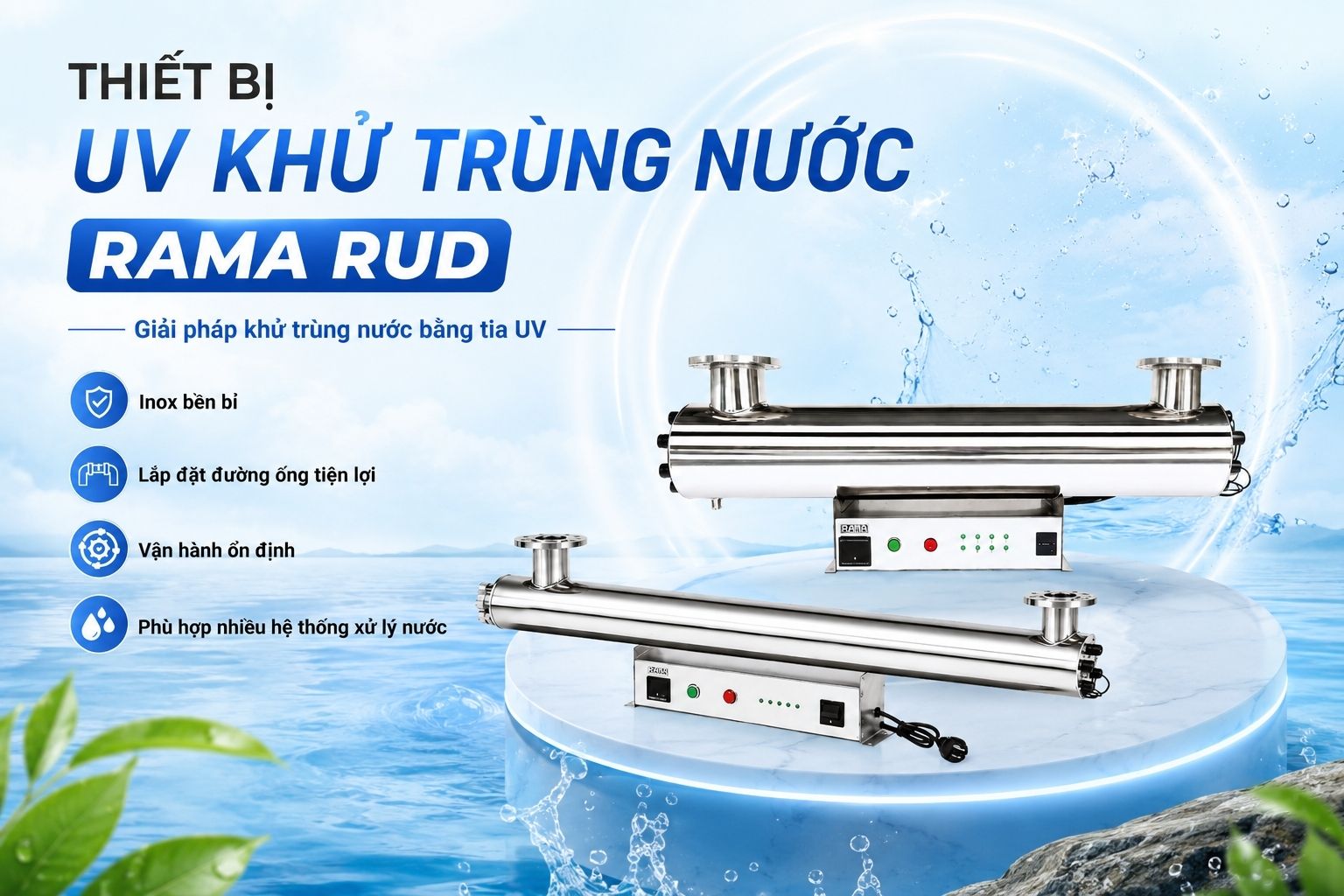 Thiết bị UV khử khuẩn nước nuôi trồng thủy sản Rama RUD-5B80W
