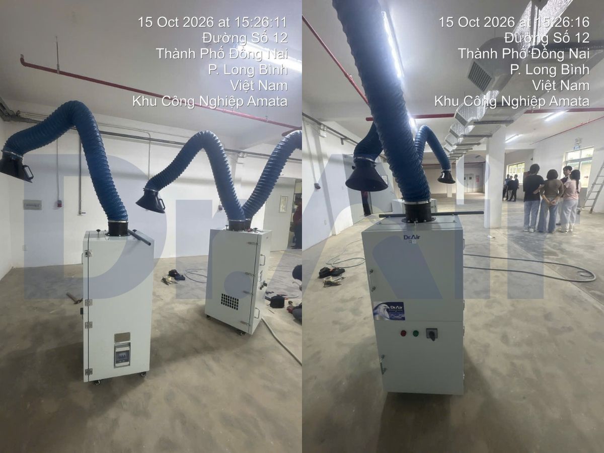 Cận cảnh thân máy và tay hút của máy hút khói hàn Dr.Air