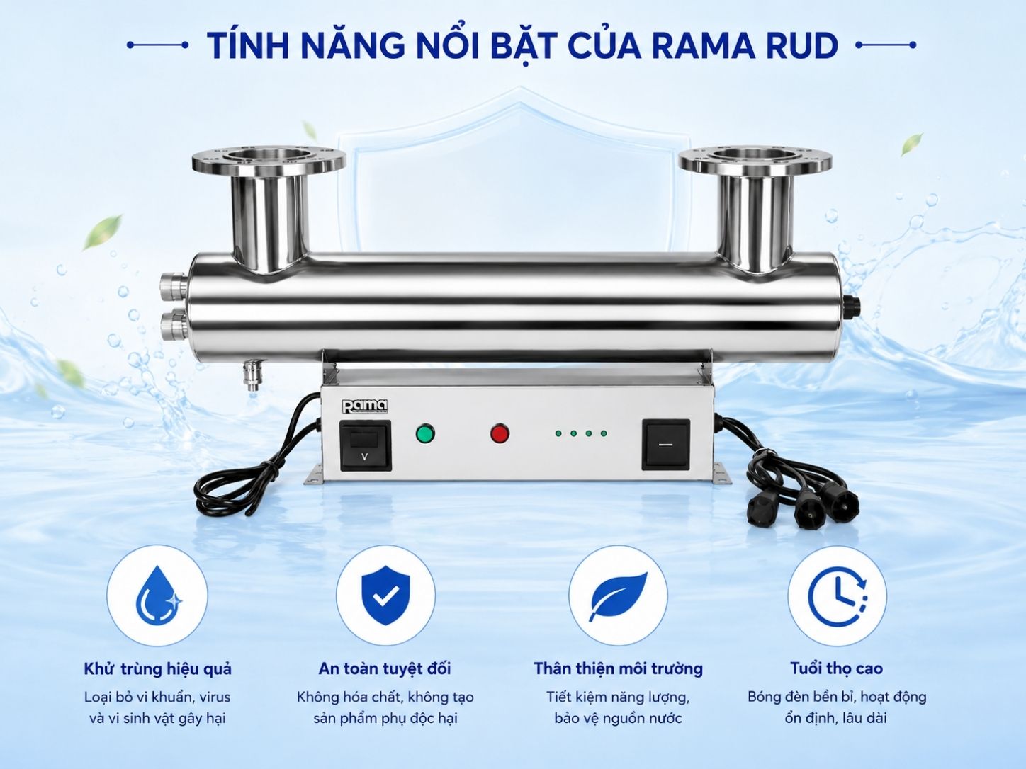 Tính năng nổi bật của thiết bị UV khử khuẩn nước Rama RUD-1B80W